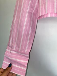 Pink Striped Cropped Shirt
