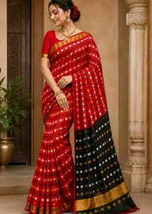 New Red and black kota check saree
