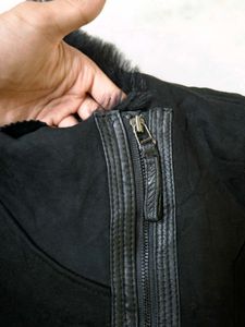 Black Leather, Suede Fur collar coat (negotiable)