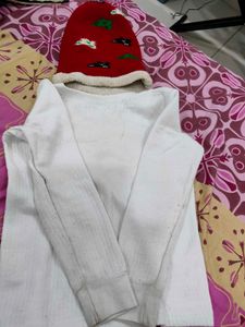Cute Long Sleeve Thermal  wear with Beanie