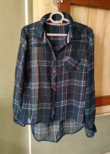 Plaid Sheer Button-Down Top