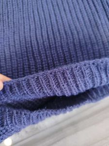 Navy Blue Ribbed Knit Sweater