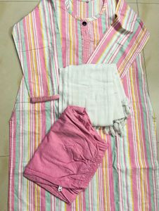 Pastel Striped Kurta Set with Dupatta