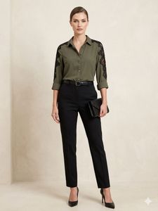 olive green formal  shirt  stylish net on sleeve