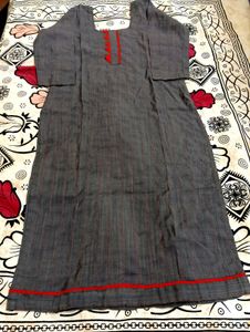 Stylish Grey Kurta with Red Accents