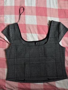 H&M Plaid Square Neck Top