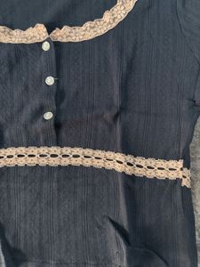 Cute Lace Trimmed Dark Blue Top