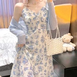 XS Cute floral dress with a Blue Cardigan