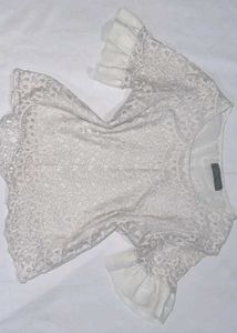 White Lace Top with Ruffle Sleeves
