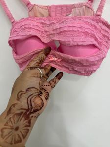 Pink Lace Trim Bra