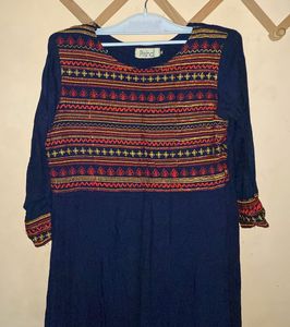 Embroidered Navy Blue Kurta