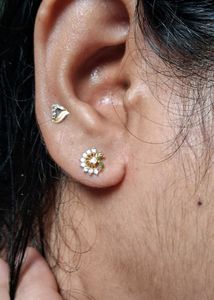 Gold &amp; Diamond Stud Earrings peacock desine