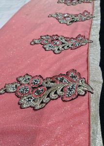 pink ombre saree with velvet border