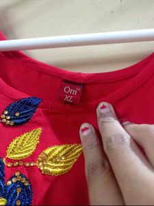 Red &amp; Blue Embroidered Anarkali Dress