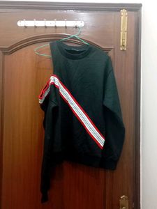 Trendy Cold Shoulder Striped Sweatshirt