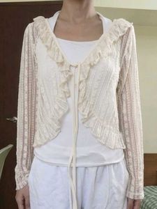 Sheer Lace Cardigan with Ruffles