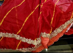 Red Bandhani Saree with Embellished Border