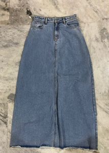 Light Wash Denim High-Waisted Maxi Skirt