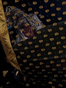 Elegant Navy &amp; Gold Embroidered Saree - Discount
