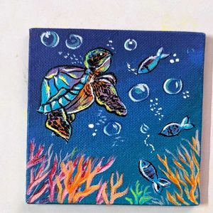 Mini Hand-Painted Sea Turtle Canvas Art