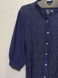 Elegant Navy Blue Lace Top
