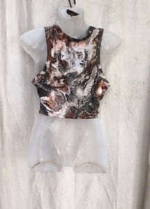 101810. Marbled Print Ribbed Crop Top