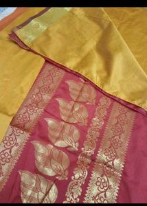 Elegant mustard Saree with Red Border
