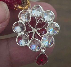 Red &amp; White Beaded Necklace SS925 pendant