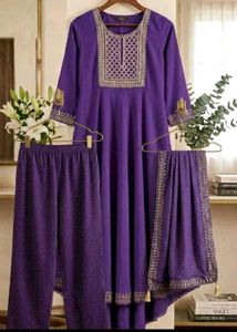 Elegant Purple Kurta Set with Pants & Dupatta