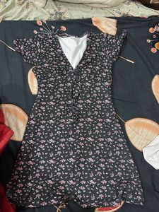 Floral Print Lace-Up Mini Dress