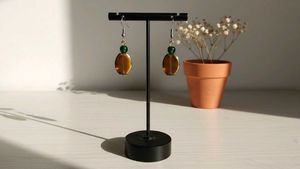Unique Amber &amp; Green Glass Drop Earrings