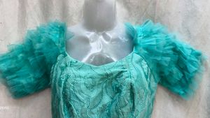 Elegant Teal Brocade Gown