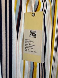 Berrylush Women Yellow &amp; Off-White Stripe Printed
