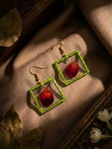 Unique Red Petal Drop Earrings