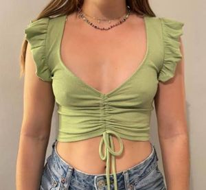 Green Ruched Crop Top