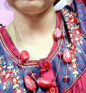 Vibrant Red Beaded Necklace &amp; Earrings Set