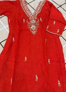 Vibrant Orange Embroidered Kurta Set😍