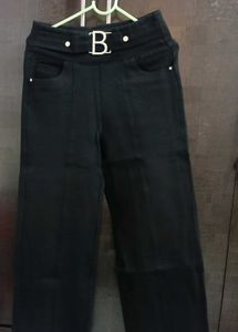 Black High-Waisted Wide-Leg Pants with Statement B