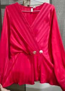 Vibrant Pink Striped Wrap Top
