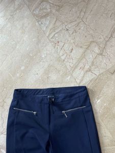 Chic Navy Blue Zipper Accent slim Pants