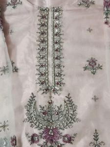 Pakistani Organza Stitched Suit With Shantoon Lini