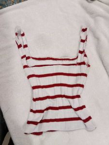 white and red stripped crop top