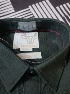 stylish Dark Green Dobby Lycra Cotton Shirt - Medi