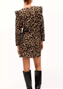 MANGO Ruffle Leopard Wrap Dress Green &amp; Taupe