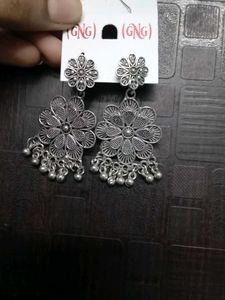 Oxidized Silver Jhumka Earrings