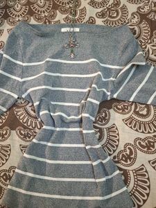 Gray Striped off-shoulder y2k top