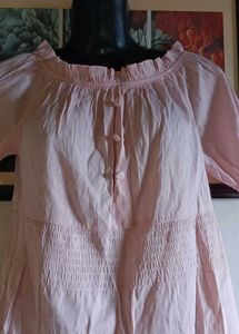 Pink Smocked Peasant Blouse