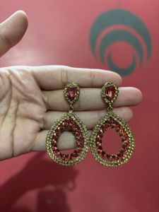 Pink &amp; Gold Statement Earrings