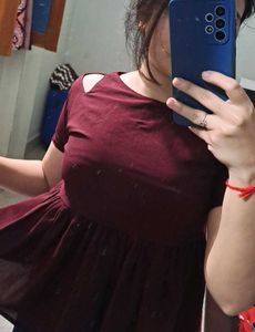 Burgundy Peplum Top❤️