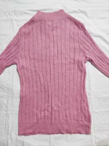 Pink Cable Knit Quarter Zip Sweater